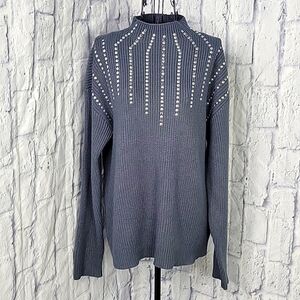 LOVE STORY‎ Silver Beaded Blue Sweater Large